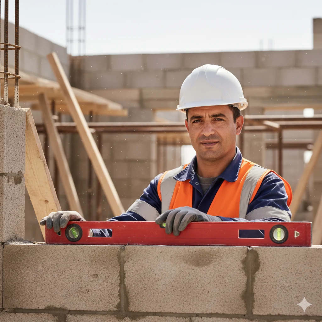 Construction worker building and renovating homes in Tunisia